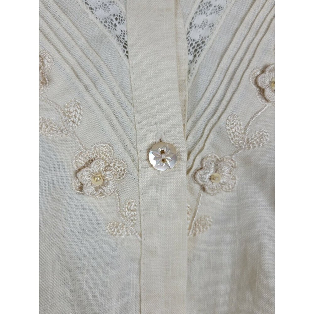 NWT Austin Reed Cream Linen Embroidered Lace Blouse Shirt Cottagecore sz 12 - Picture 8 of 11